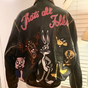 Vintage Looney Tunes Leather Bomber Jacket